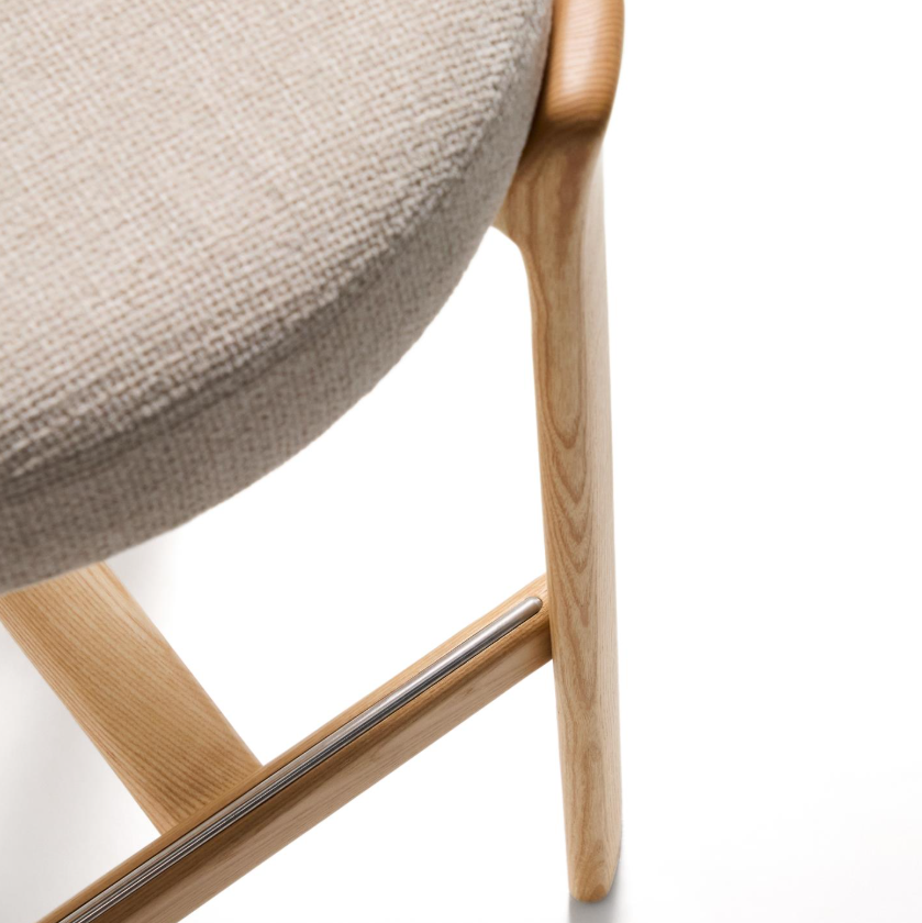 GRANITE beige chenille stool with an ash base