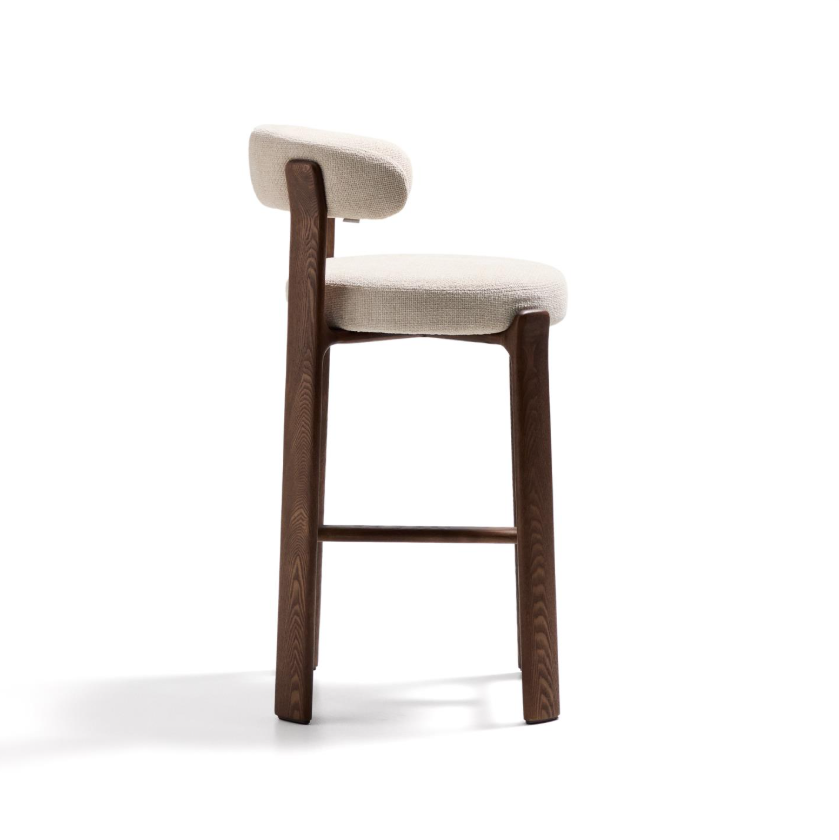 Hocker GRANITE beige chenille met een donkere essen basis