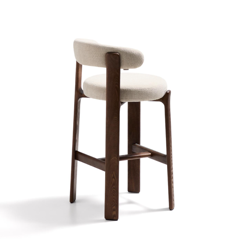 Hocker GRANITE beige chenille met een donkere essen basis
