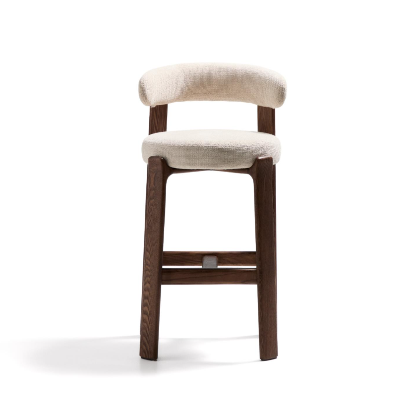 Hocker GRANITE beige chenille met een donkere essen basis