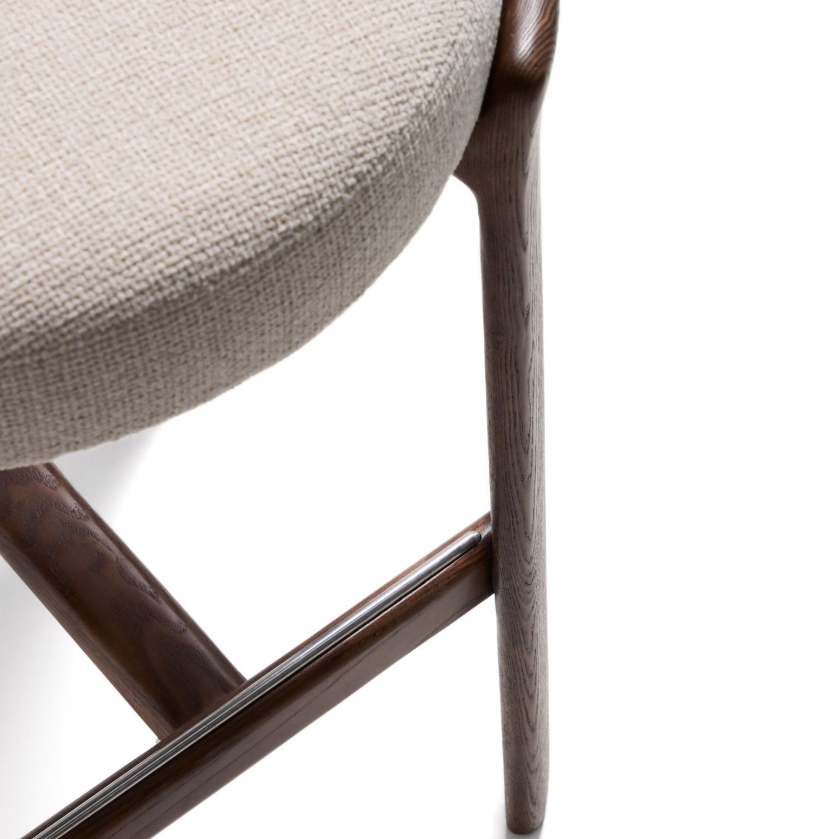 Hocker GRANITE beige chenille met een donkere essen basis
