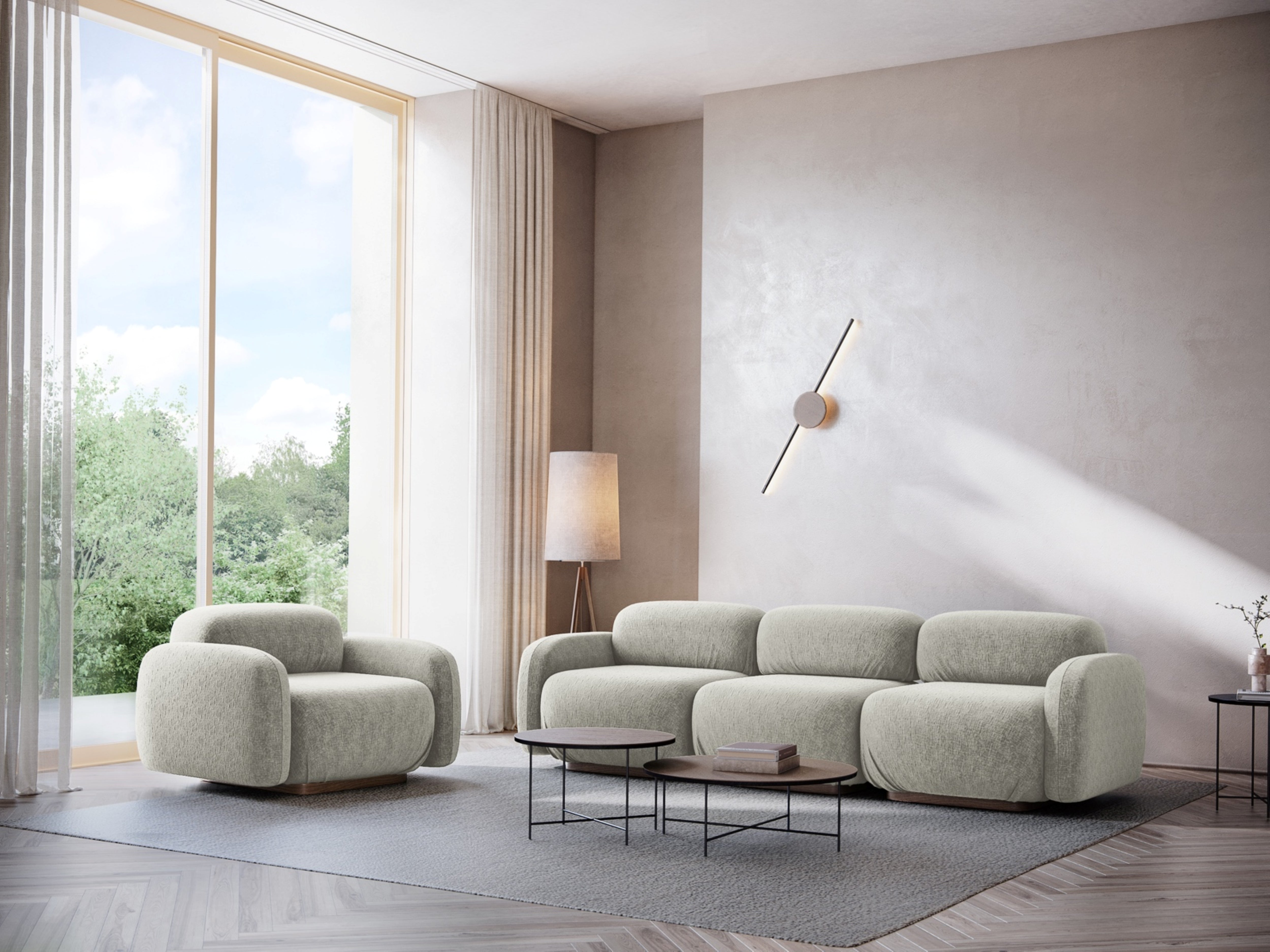 AILANI Light Beige Boucle 3-Seater Modular Sofa