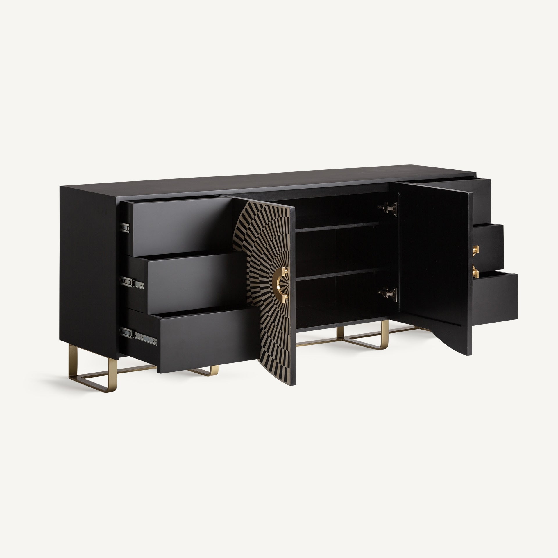 Dressoir GATSBY zwart met witte en gouden afwerking