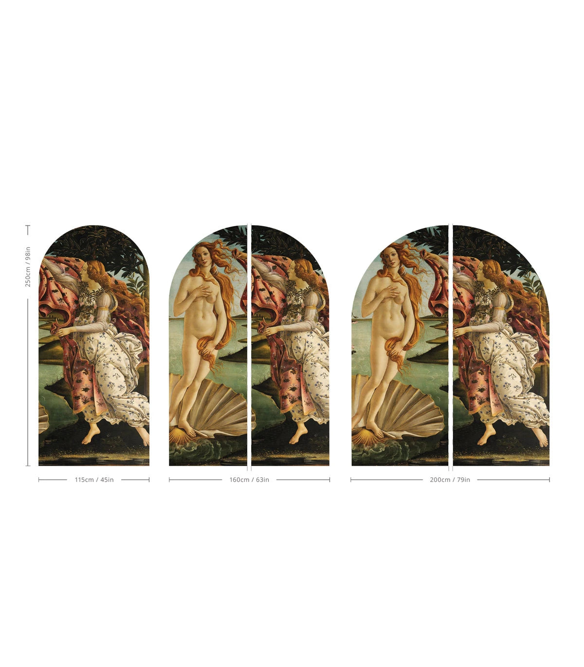 Vliesbehang in boogvorm GEBOORTE VAN VENUS groen met blauw