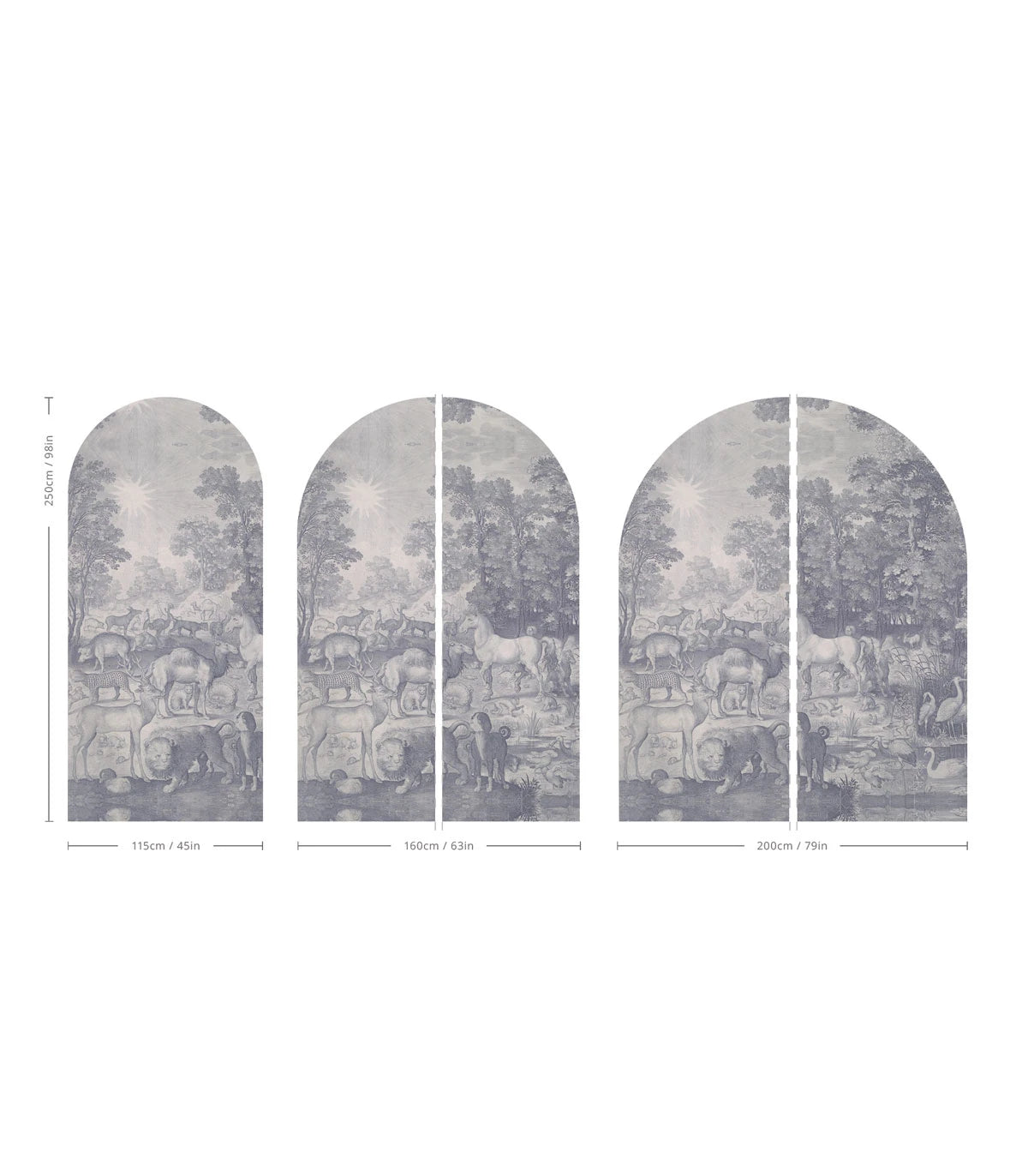 Non-woven arch-shaped mural FAUNA FRESCO muted blue
