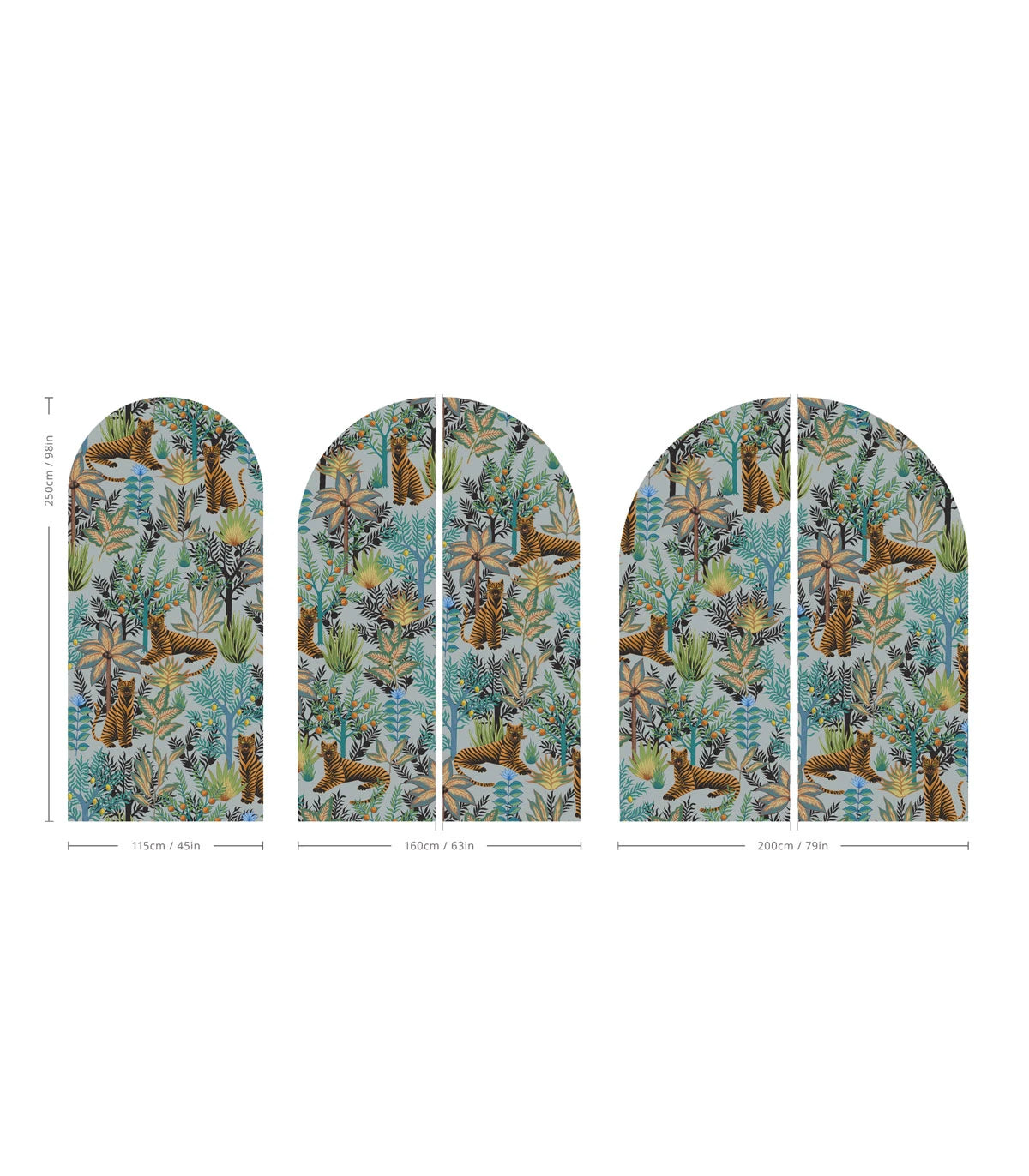 Boogvormige muurschildering met dierenmotief GOUDE TIGERS lichtblauw