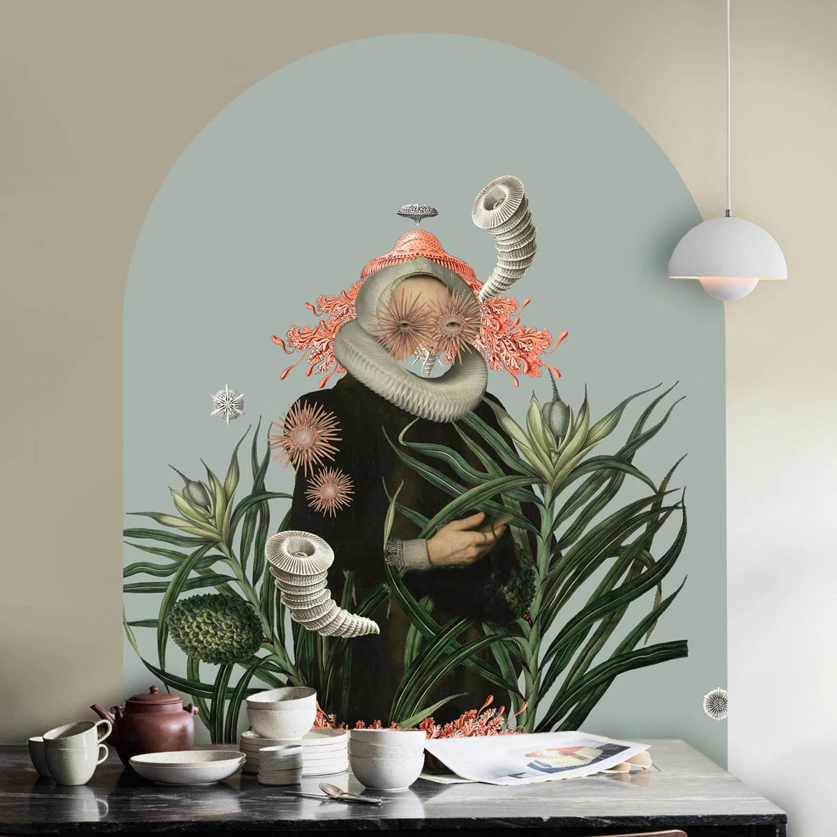 Vliesbehang in boogvorm LADY MEDUSA blauw