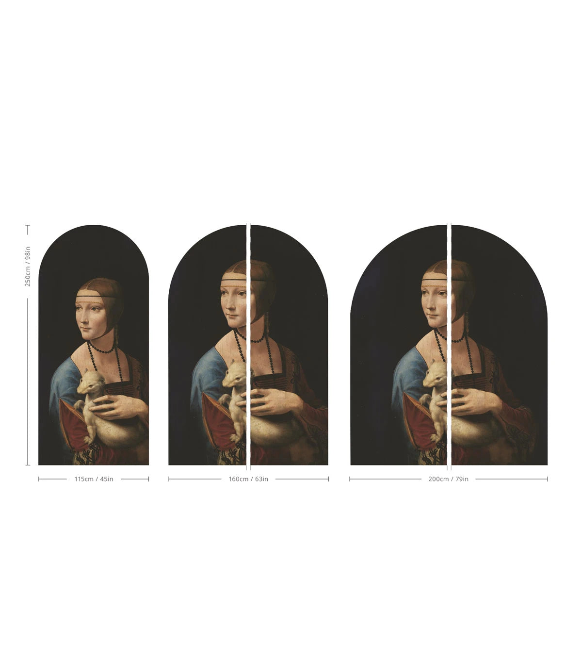 Non-woven mural in the shape of an arch LADY WITH AN ERMINE black