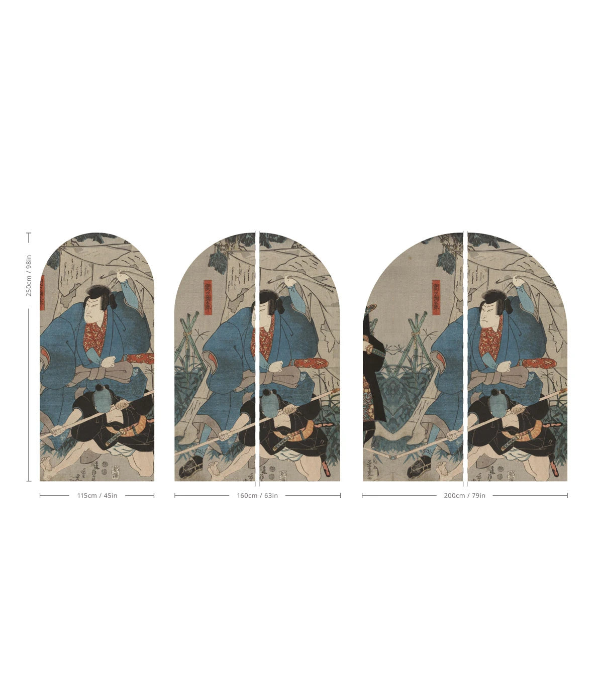 Beige boogvormige vliesbehang SAMURAI SAGA met blauw