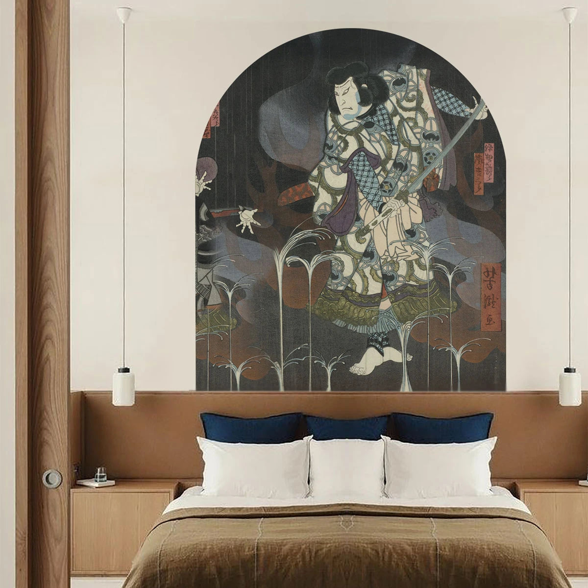 Non-woven mural in the shape of an arch SHOGUNS SHADOW dark gray