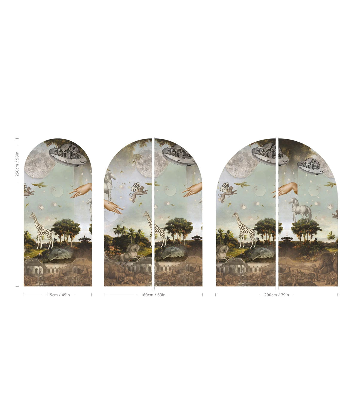 Non-woven arch-shaped mural STARDUST SAFARI dark green with blue