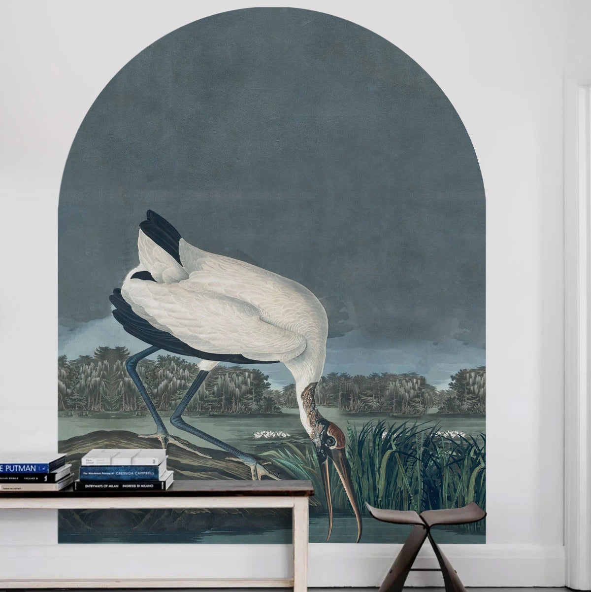 Boogvormige muurschildering met dierenmotief STORK donkerblauw
