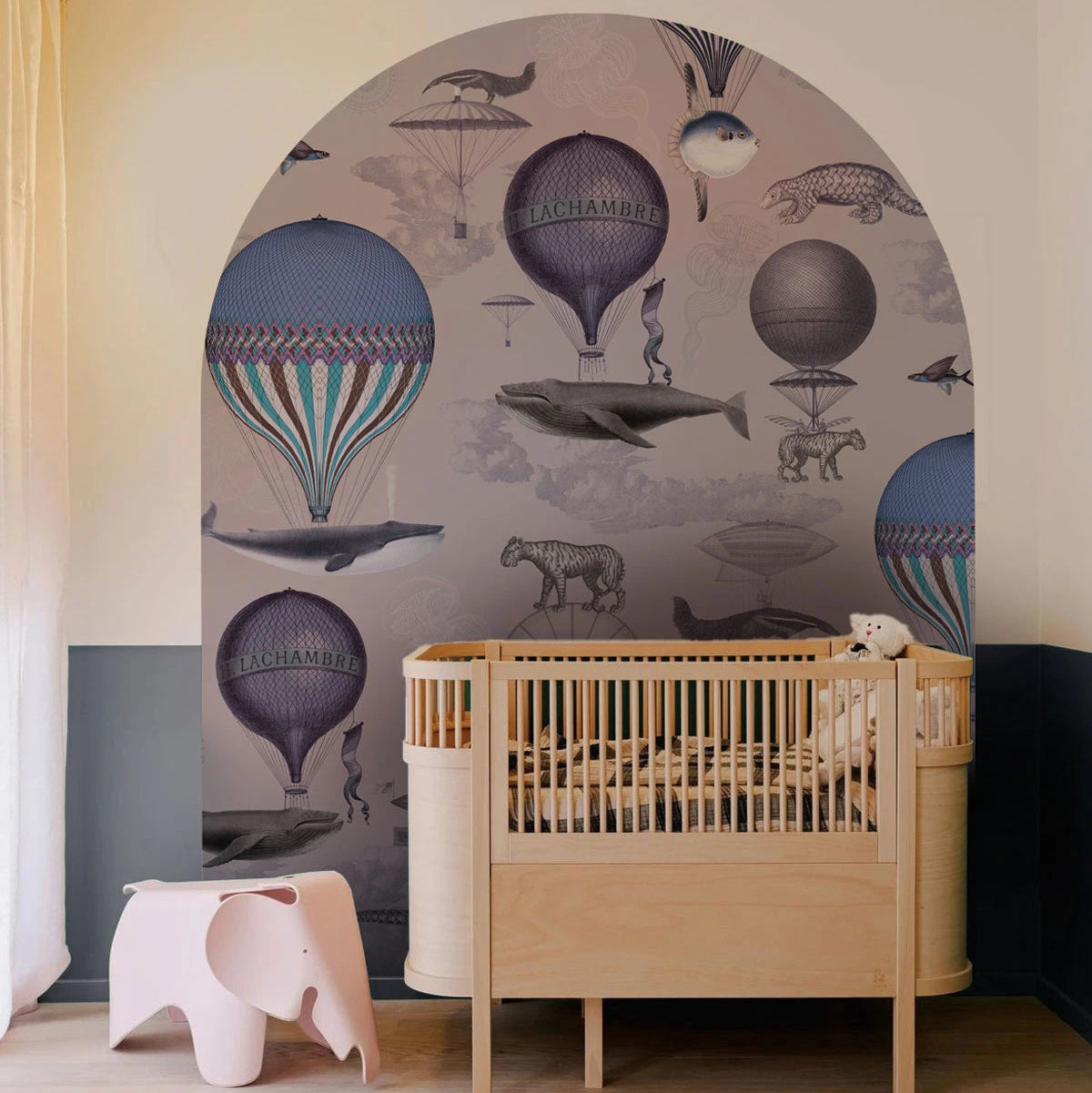 Muurschildering voor kinderen in de vorm van een boog VINTAGE BALLOONS paars met blauw