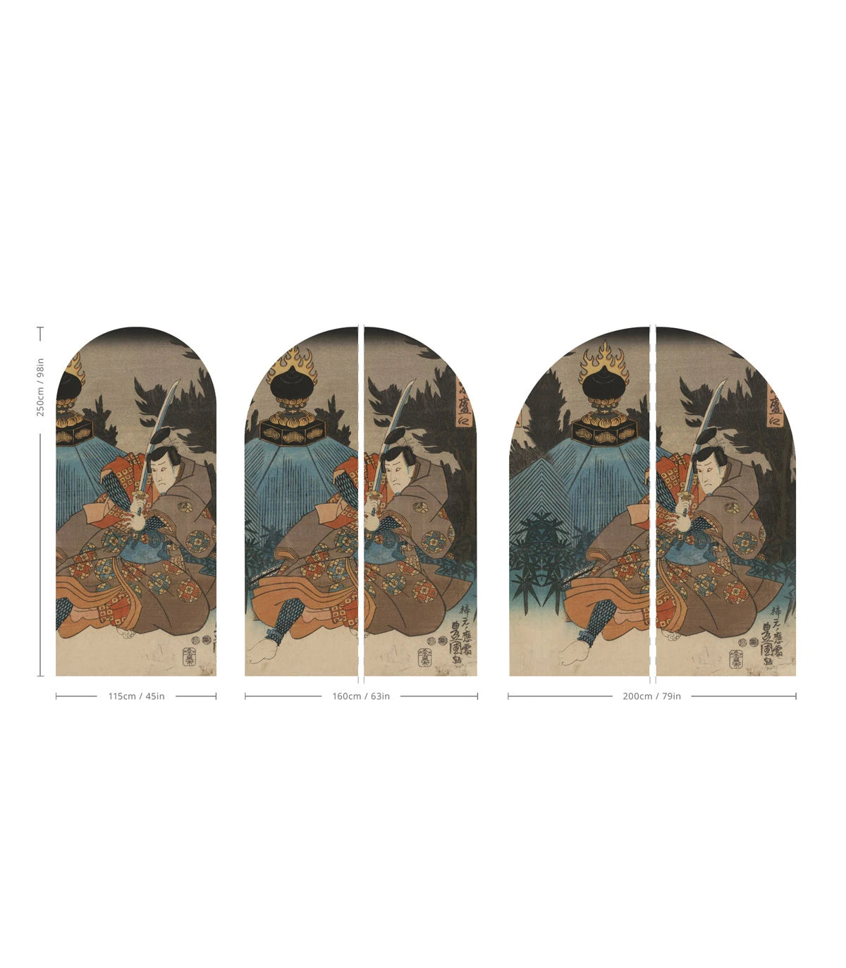 Bogenförmiges Vlieswandbild WARRIOR ETHOS beige mit Blau