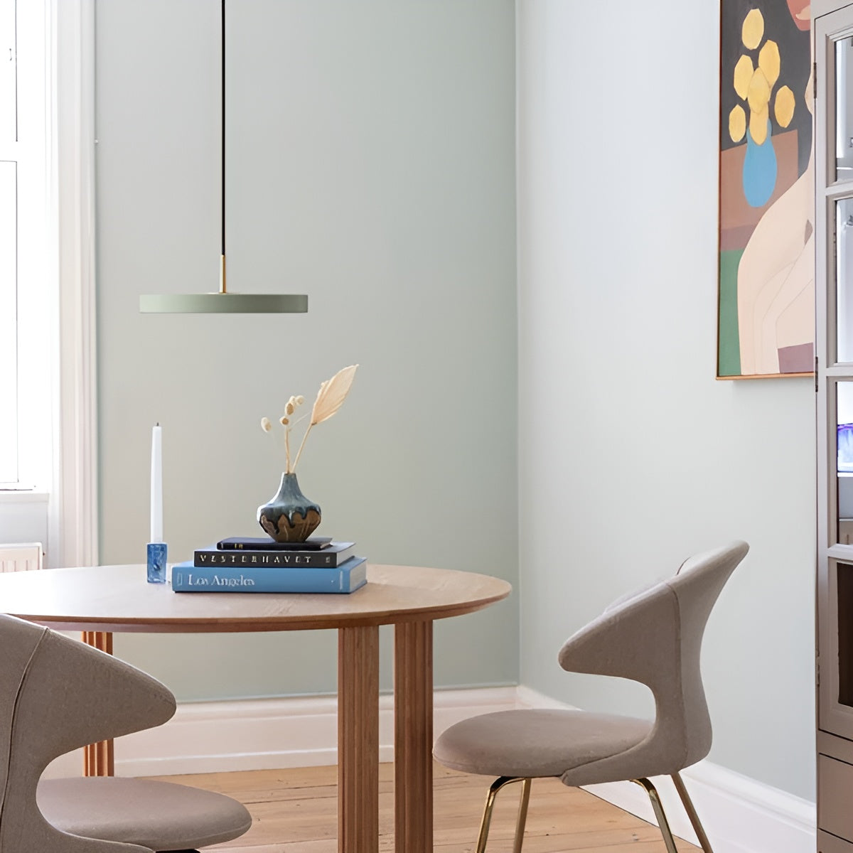 ASTERIA PLUS pendant lamp in olive with a gold accent