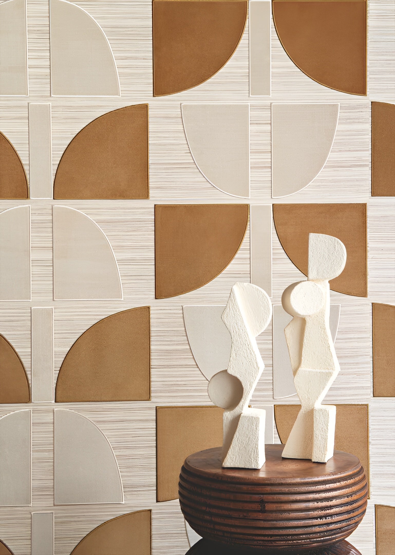 Geweven wandbekleding met geometrisch patroon HIKARI - BEIGE OCRE beige met oranje