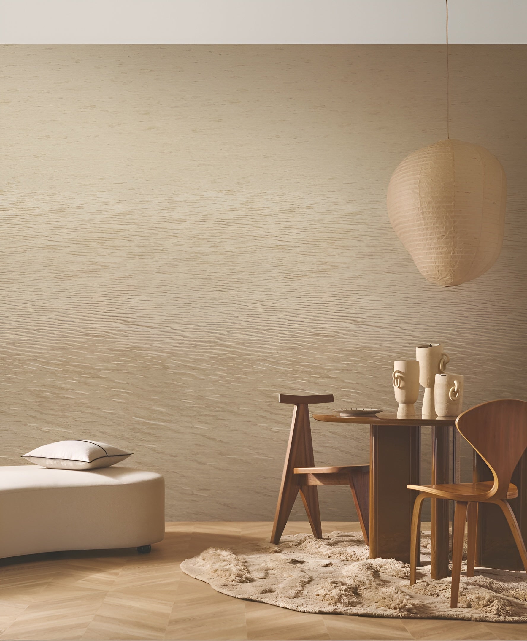 Jacquard Weave Effect Mural HAMANA - DARK BEIGE TRAVERTINE