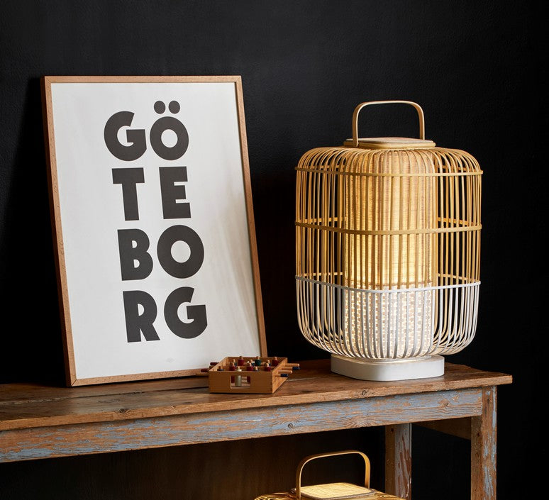 Quadratische Tischlampe Bambus weiß