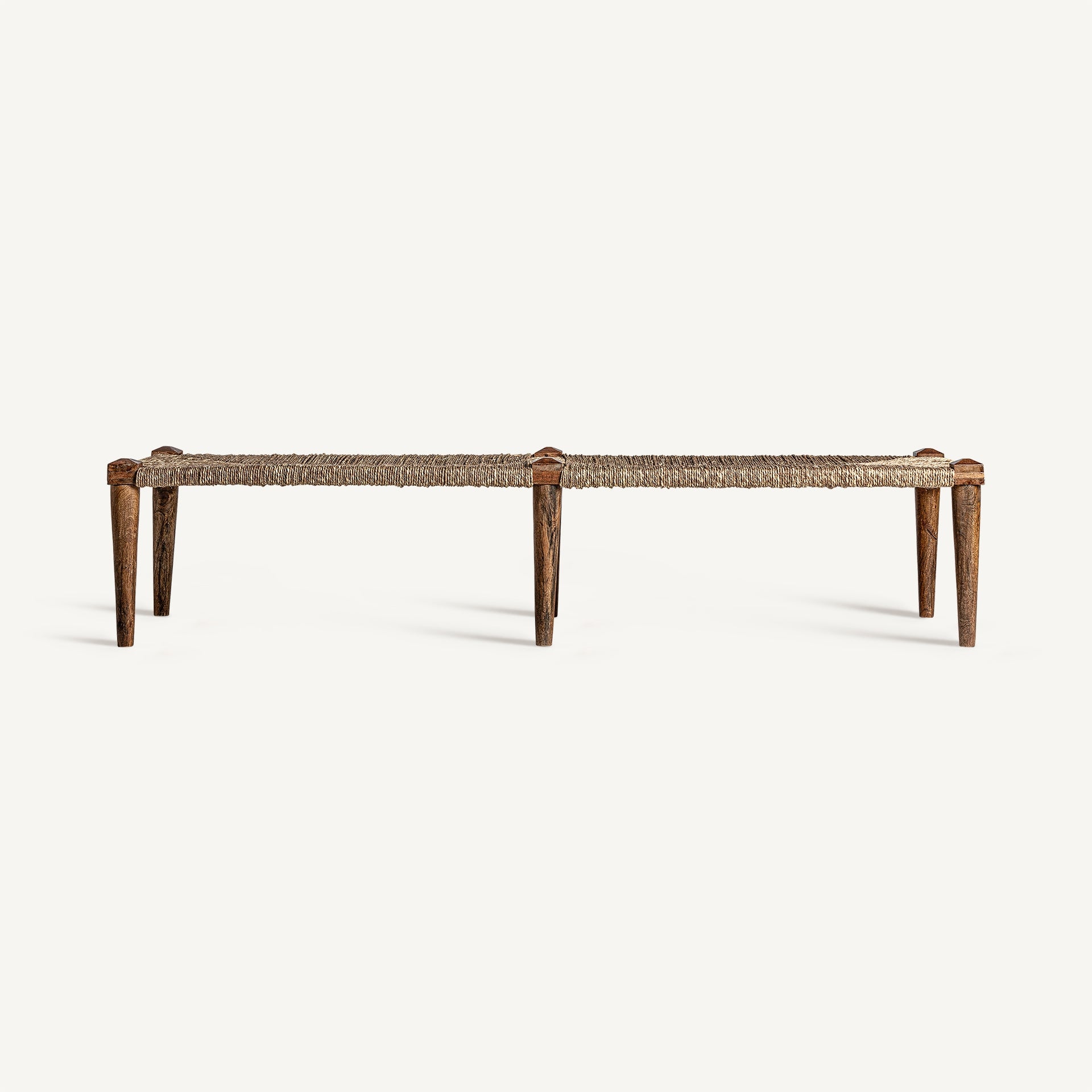 TASSAROLO dubbele bank van mango hout met jute zitting