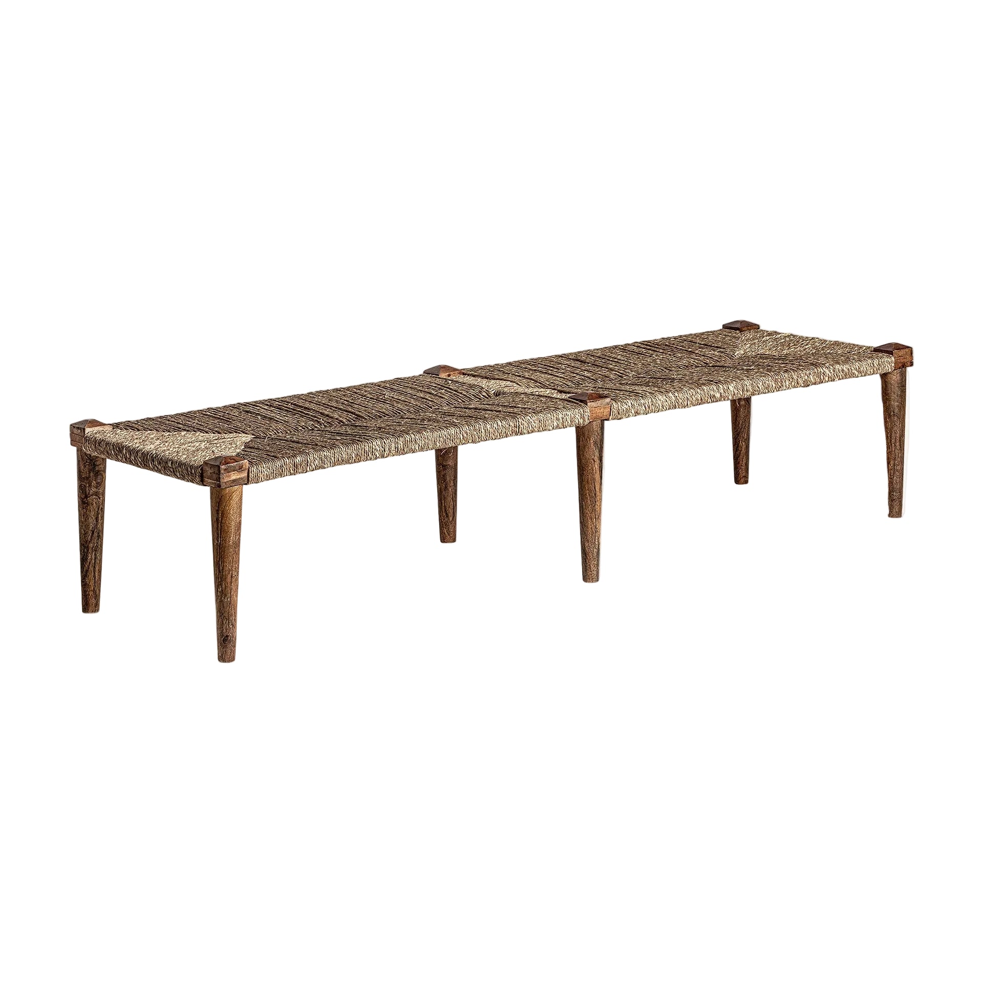 TASSAROLO dubbele bank van mango hout met jute zitting