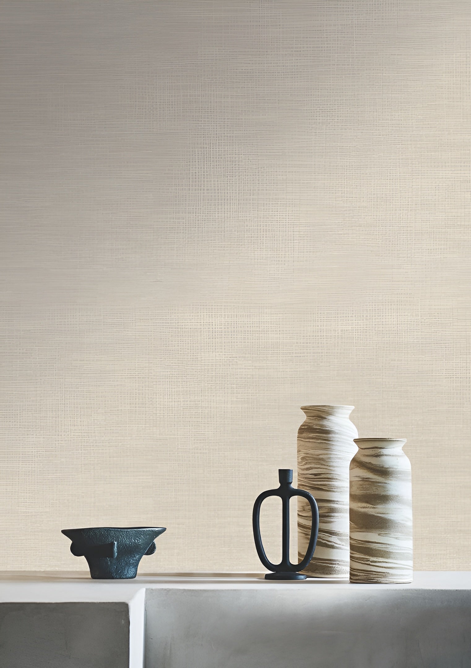 Structuurtapijt dat linnen doek imiteert SHINOK - NEIGE POUDREE warme beige