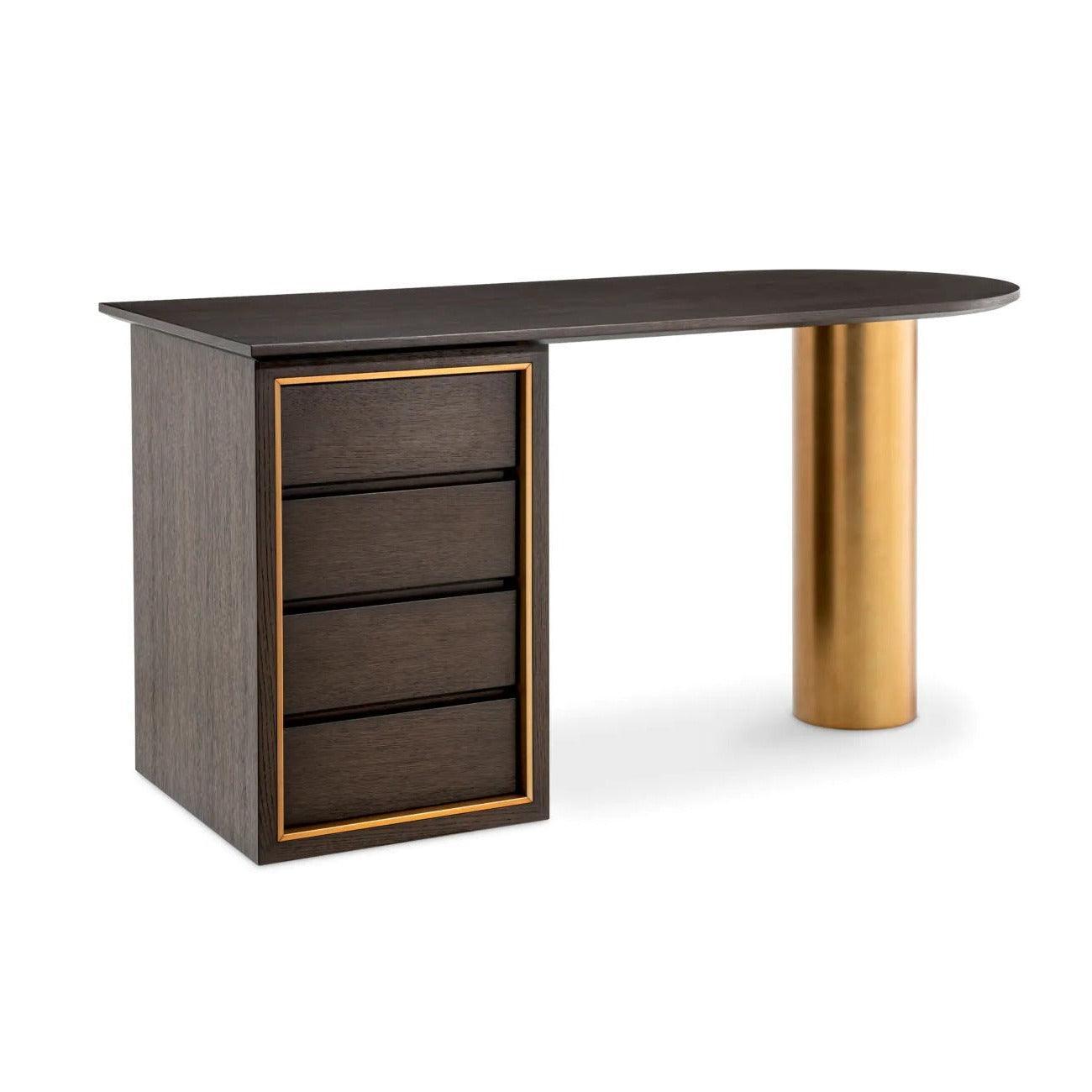 Biurko DEL RIO brązowy dąb mokka z mosiądzem Eichholtz Eye on Design