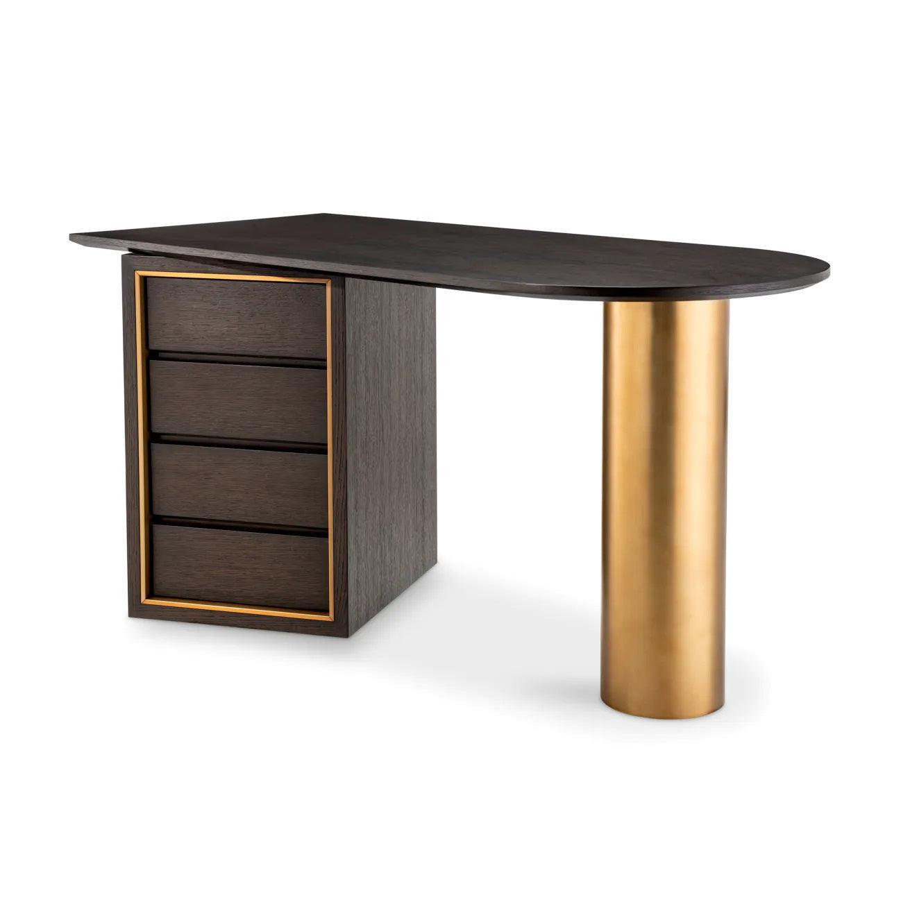 Biurko DEL RIO brązowy dąb mokka z mosiądzem Eichholtz Eye on Design