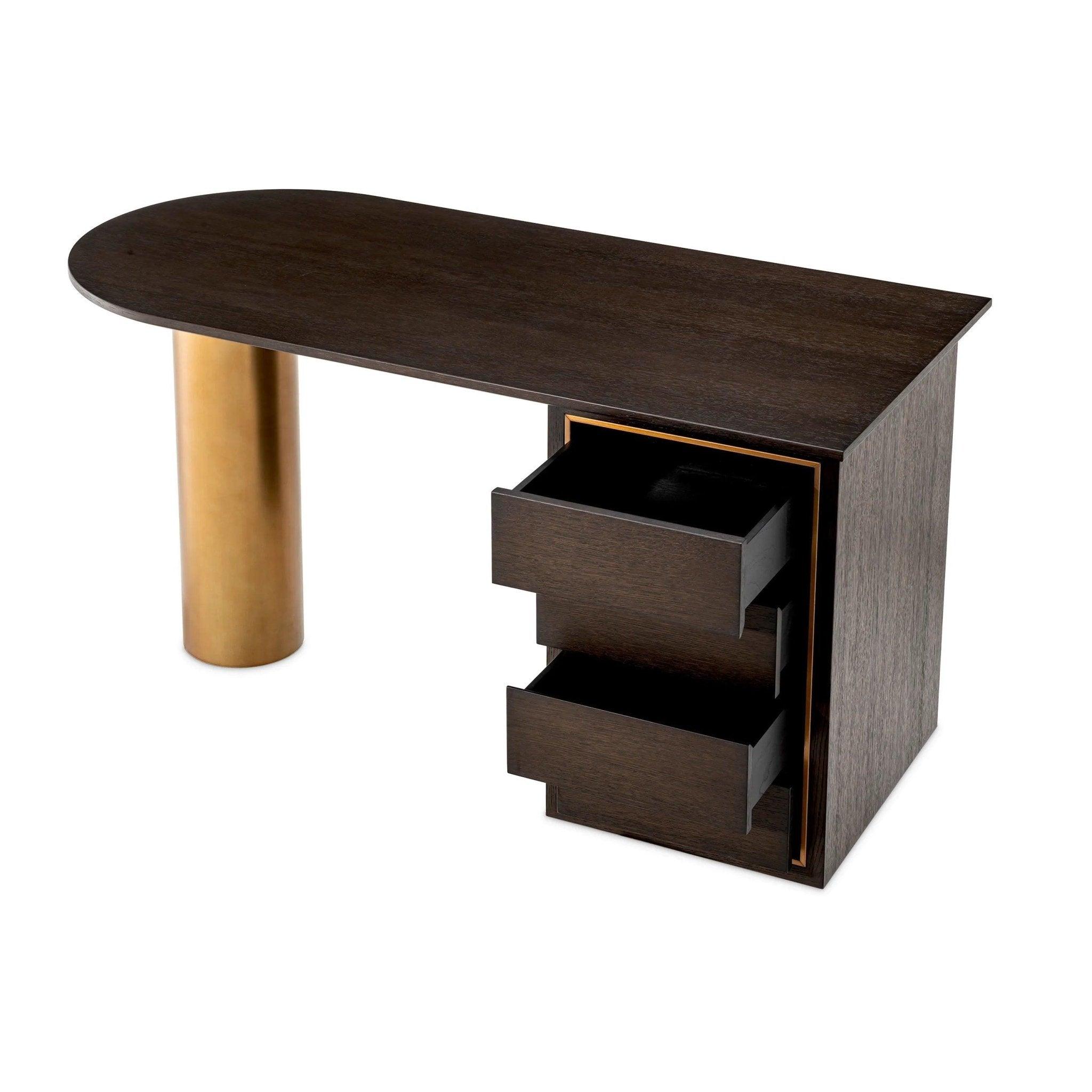 Biurko DEL RIO brązowy dąb mokka z mosiądzem Eichholtz Eye on Design