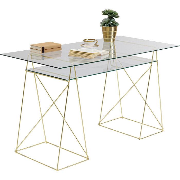 Biurko szklane POLAR złota podstawa – styl minimalistyczny