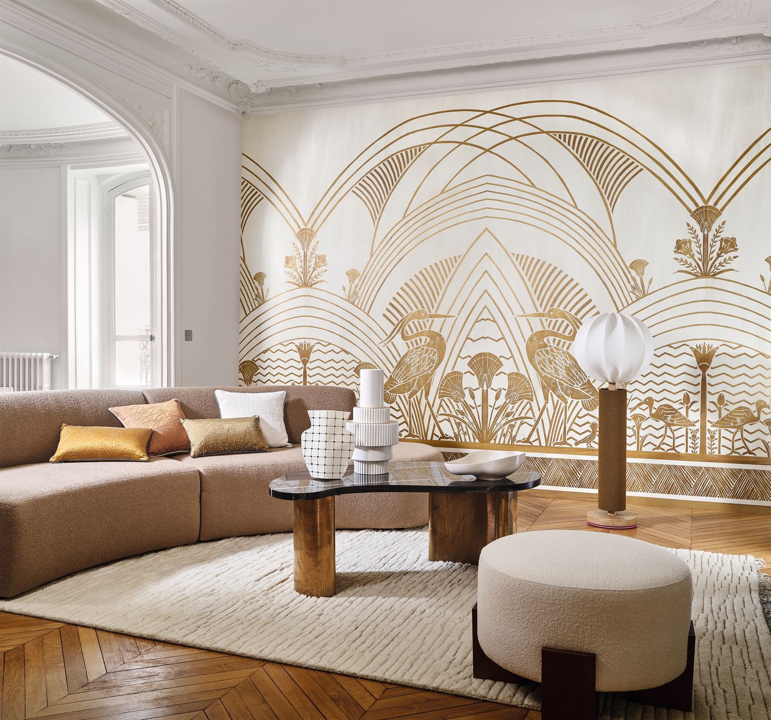 Wandbild im Art-Déco-Stil ELEPHANTINE grün mit Gold