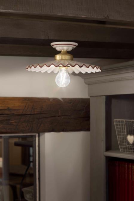 Ceiling lamp ceramic L’AQUILA white with mocha and brass finish