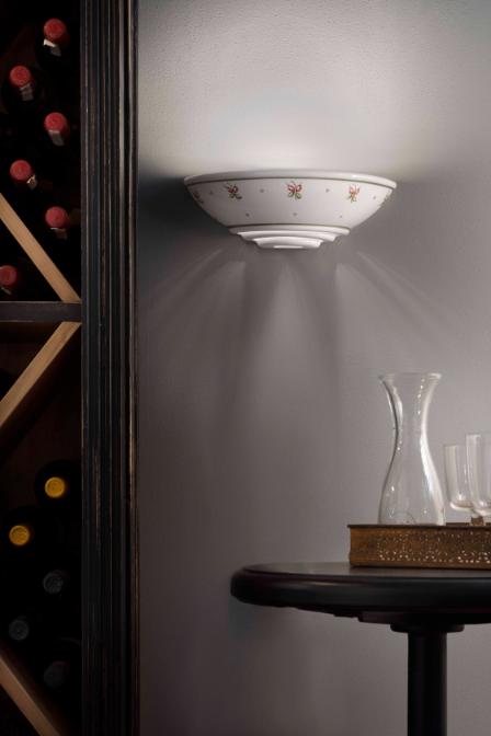 Wandlamp van keramiek TRIESTE wit met roze-groene patroon