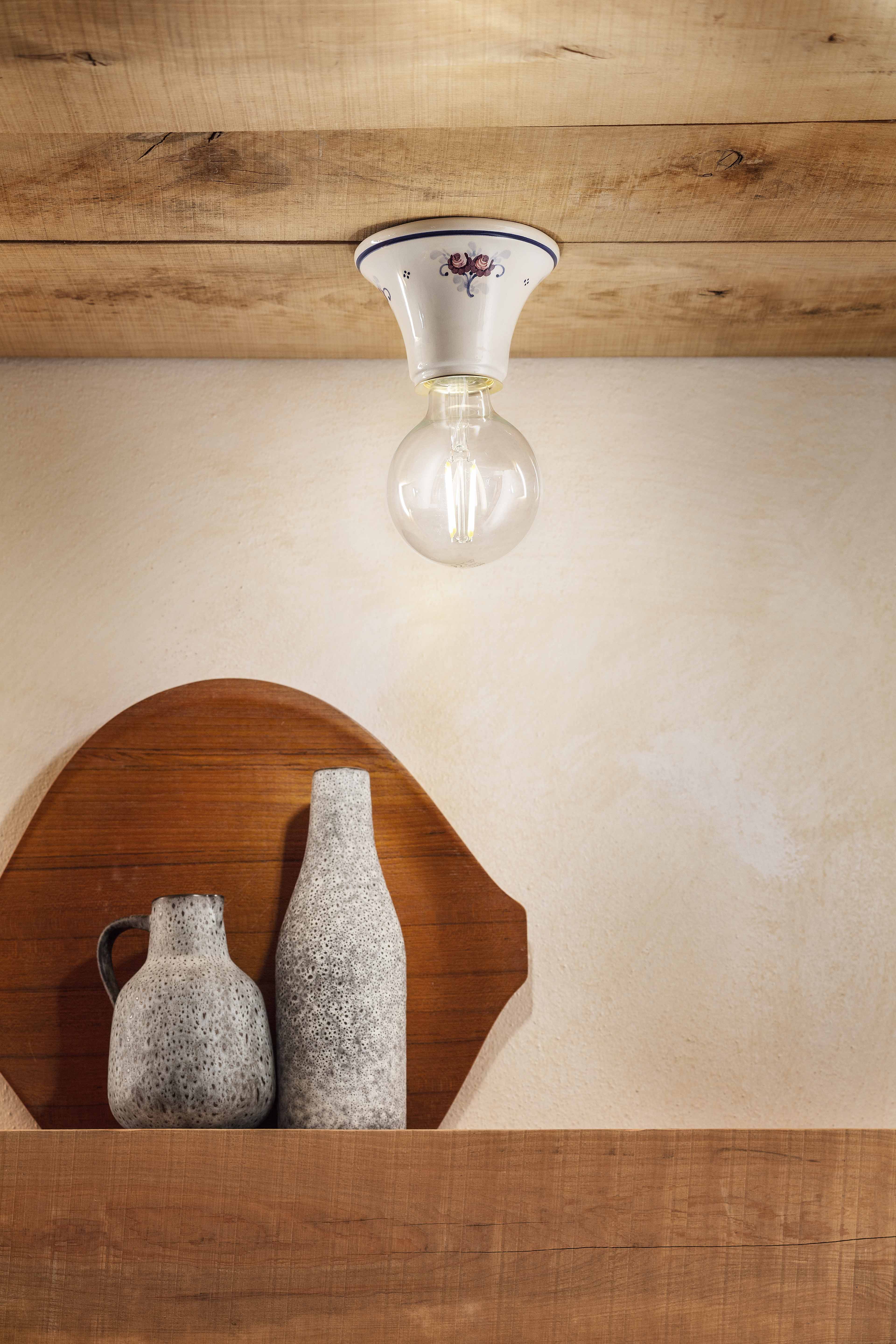 Witte keramische plafondlamp TRIESTE met blauw-roze patroon