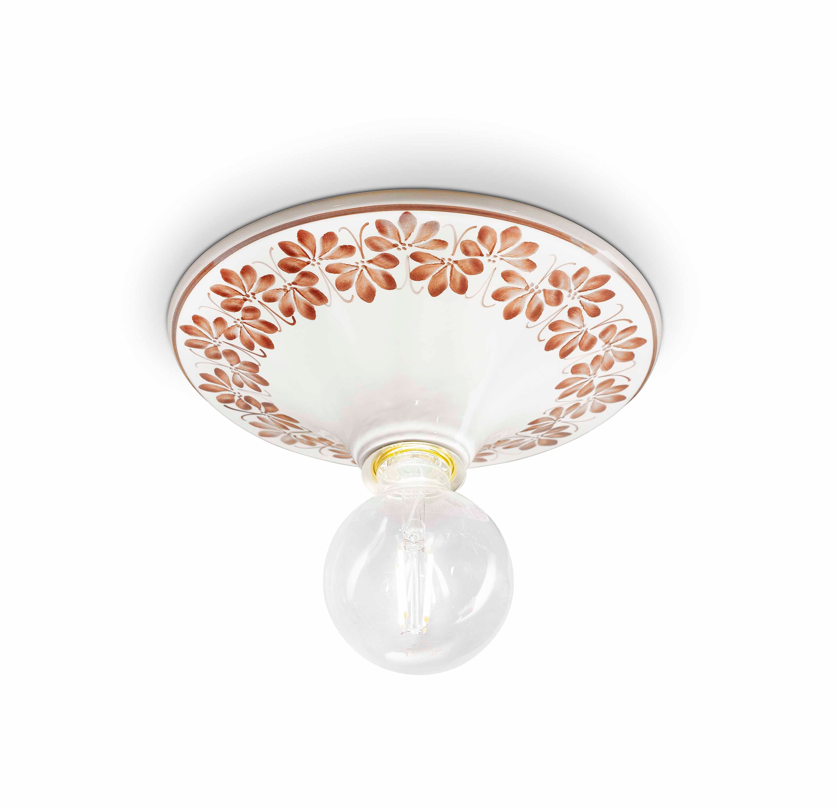 Witte keramische plafondlamp TRIESTE met bruine patroon