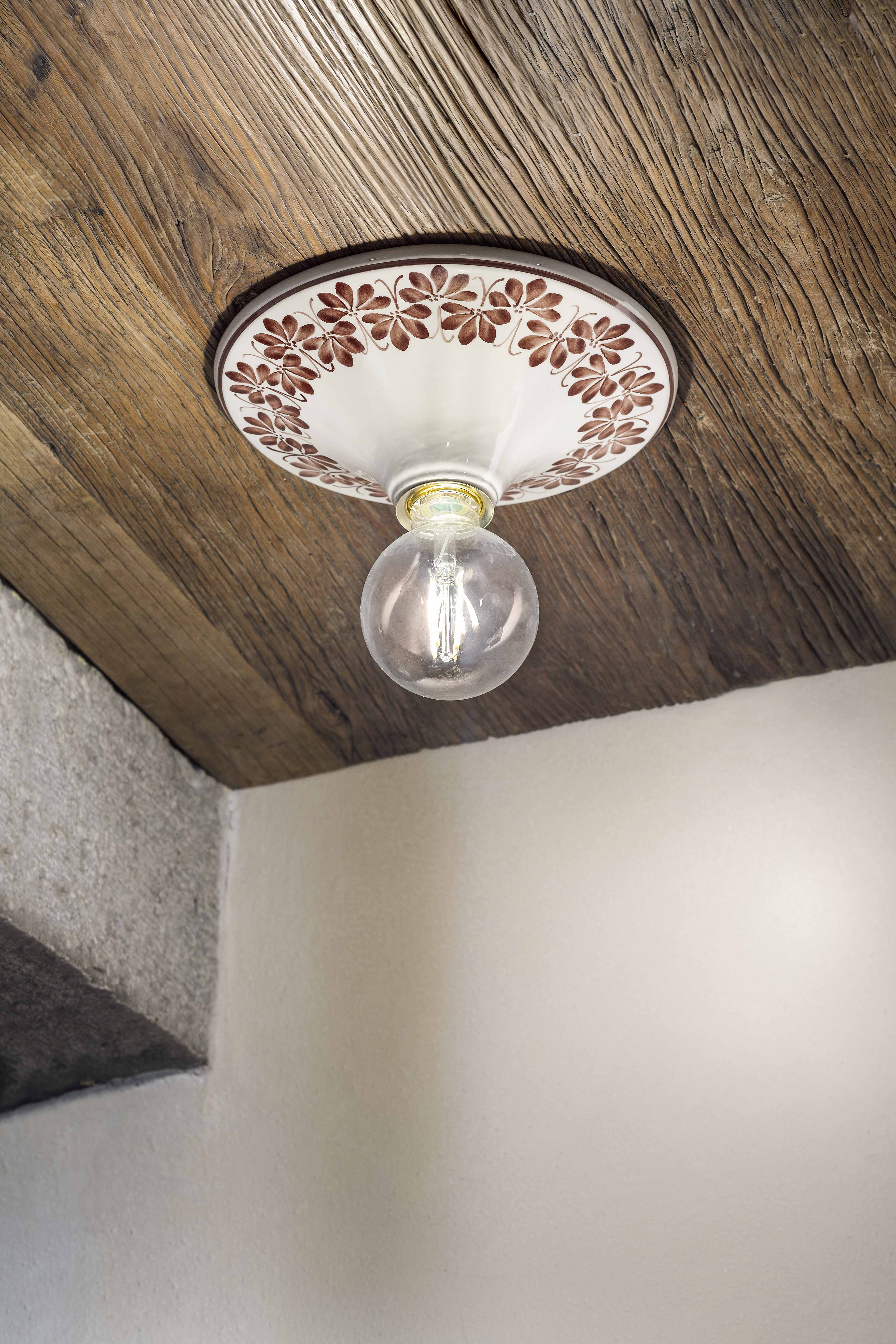 Witte keramische plafondlamp TRIESTE met bruine patroon