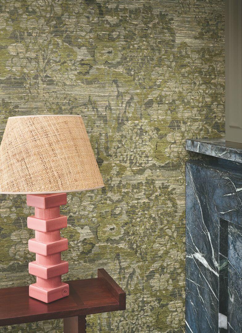 Strukturierte Textiltapete mit pflanzlichem Blattmuster VERDURE - TAUPE braun-grau