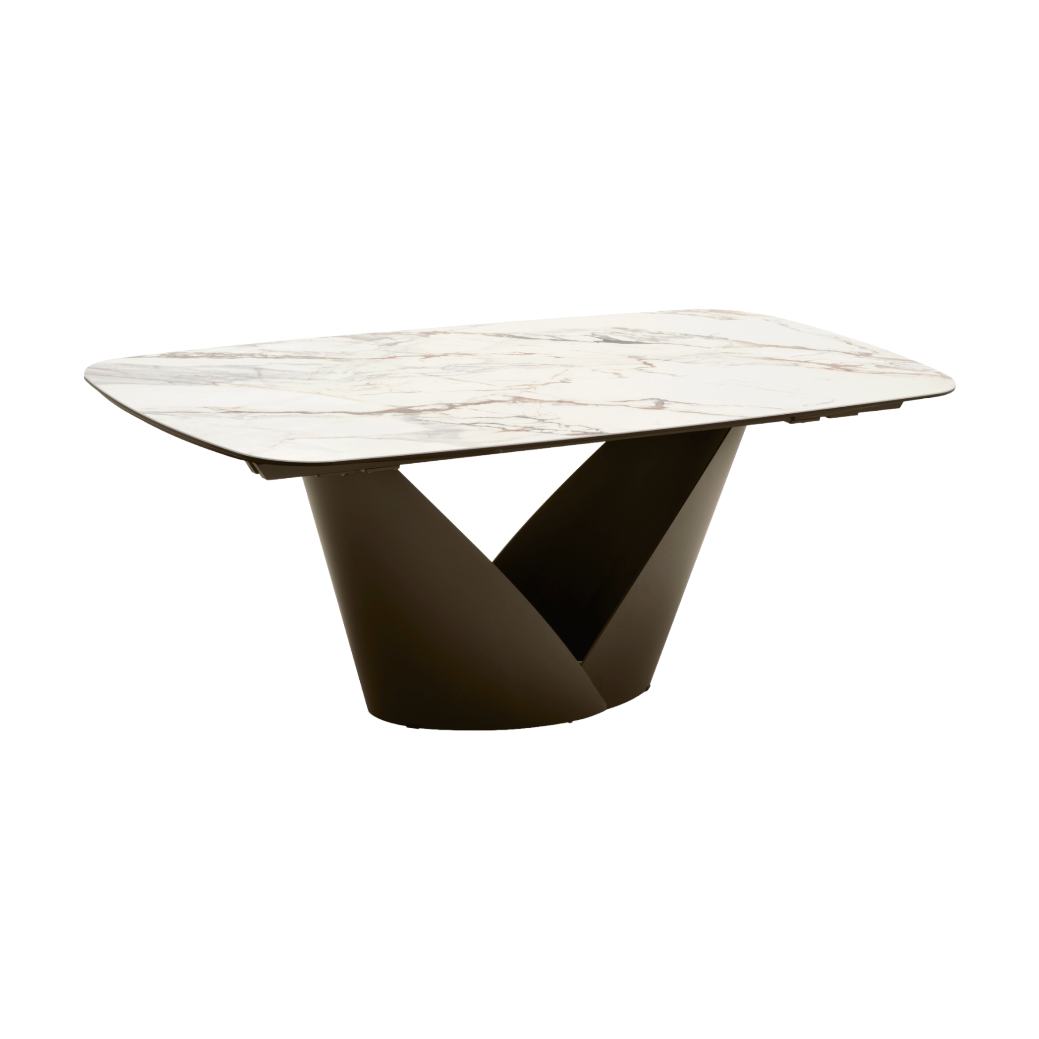 Uitschuifbare tafel CALLA met witte keramische blad en bruine basis