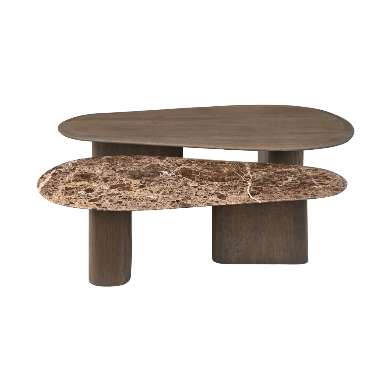 Set van salontafels CASTELLO bruin met marmeren blad