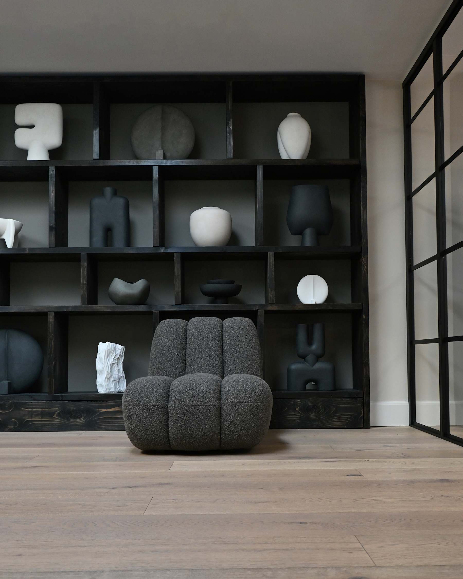 TOE armchair in gray-brown bouclé