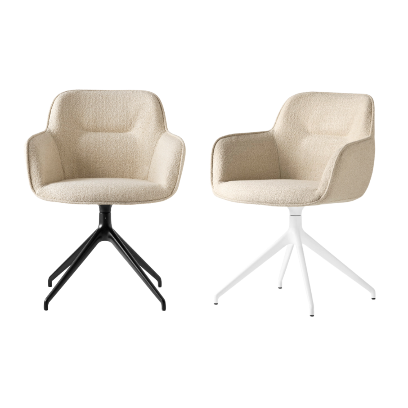 Cocoon upholstered swivel chair with black base