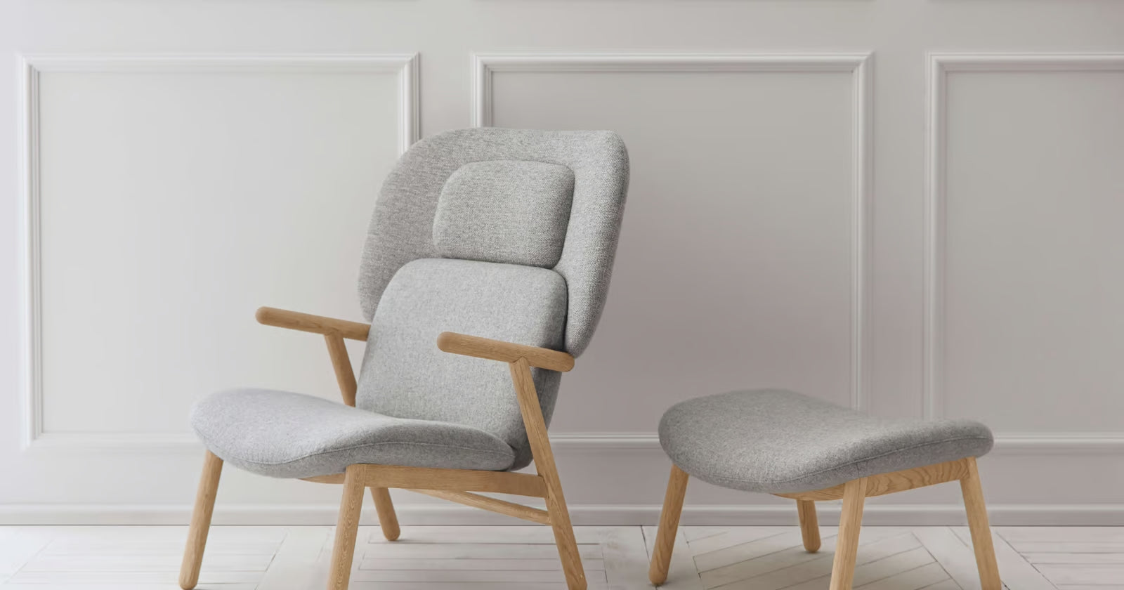 Fauteuil met hoge rugleuning COSH, basis van gebleekt eikenhout