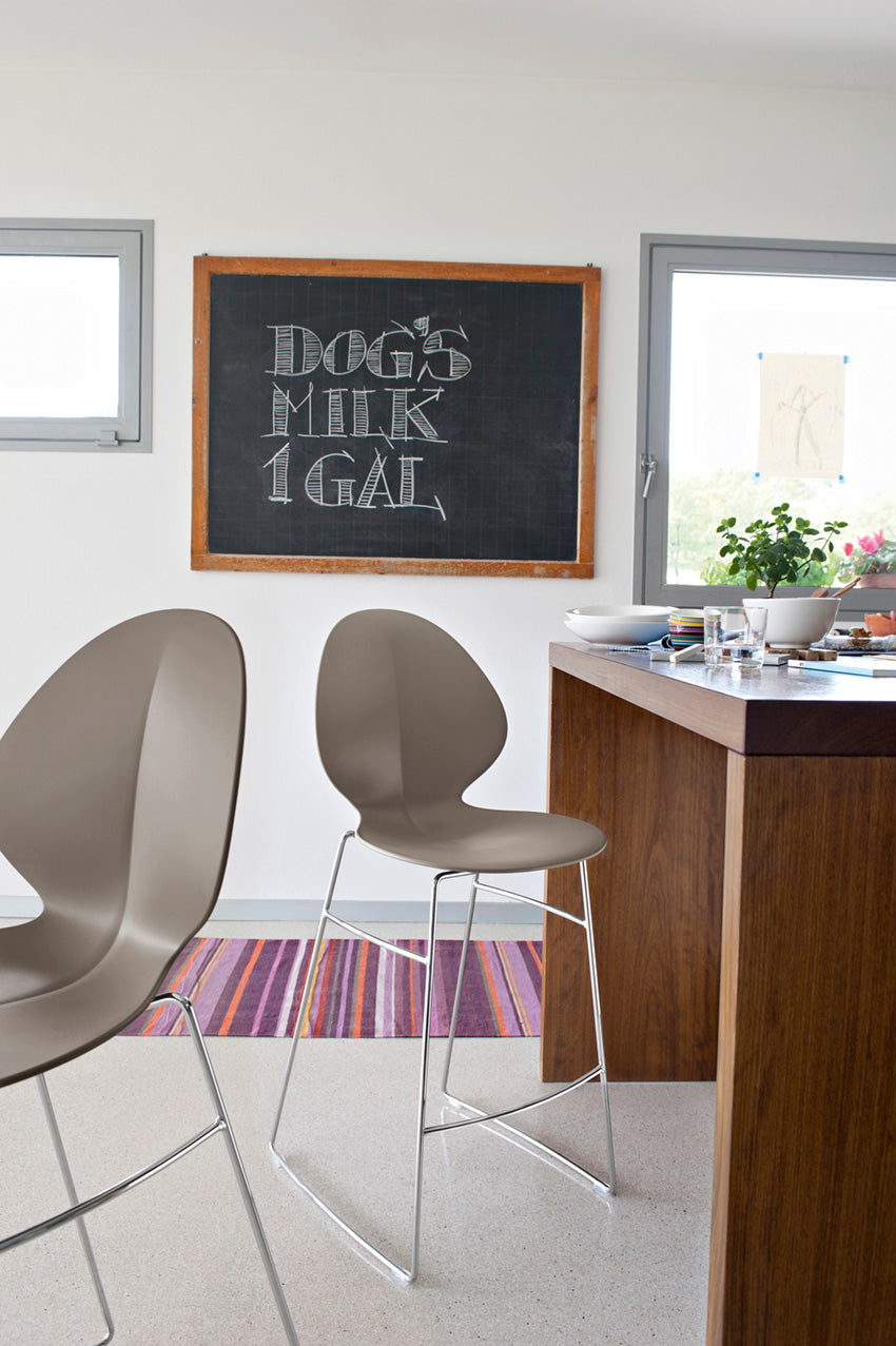 BASIL bar stool taupe seat with chrome metal base