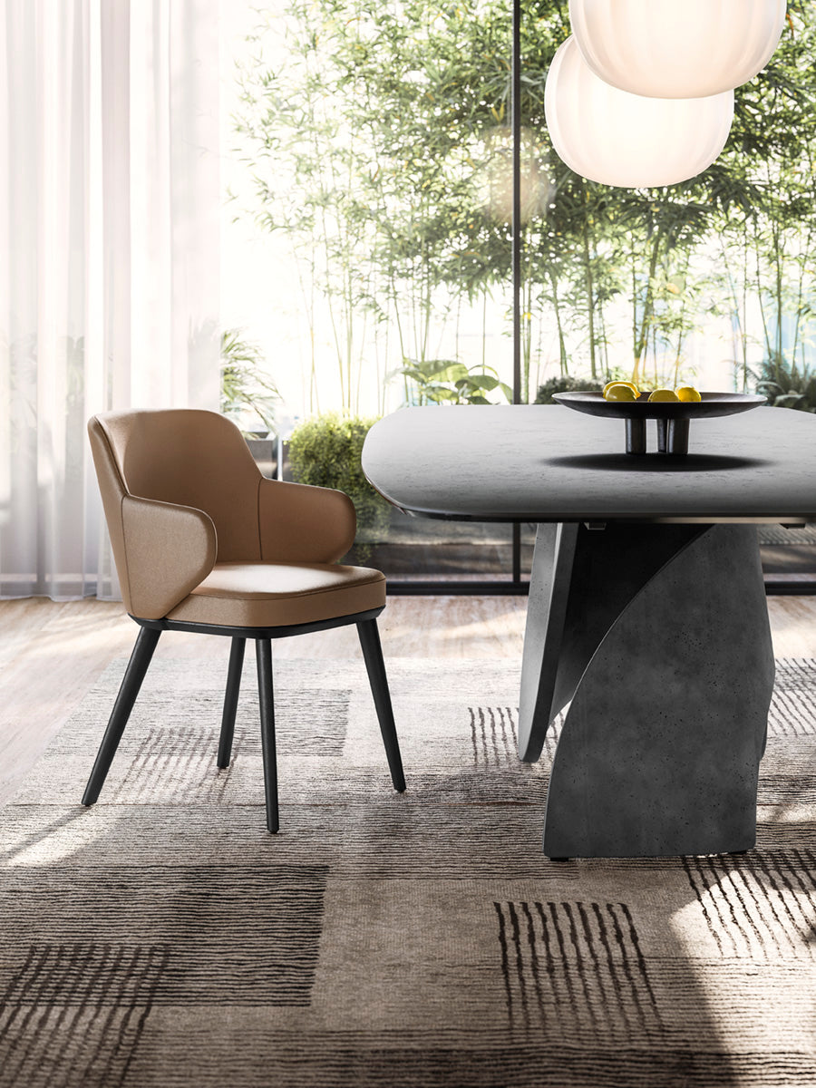 SEASHELL table with glass top and graphite base