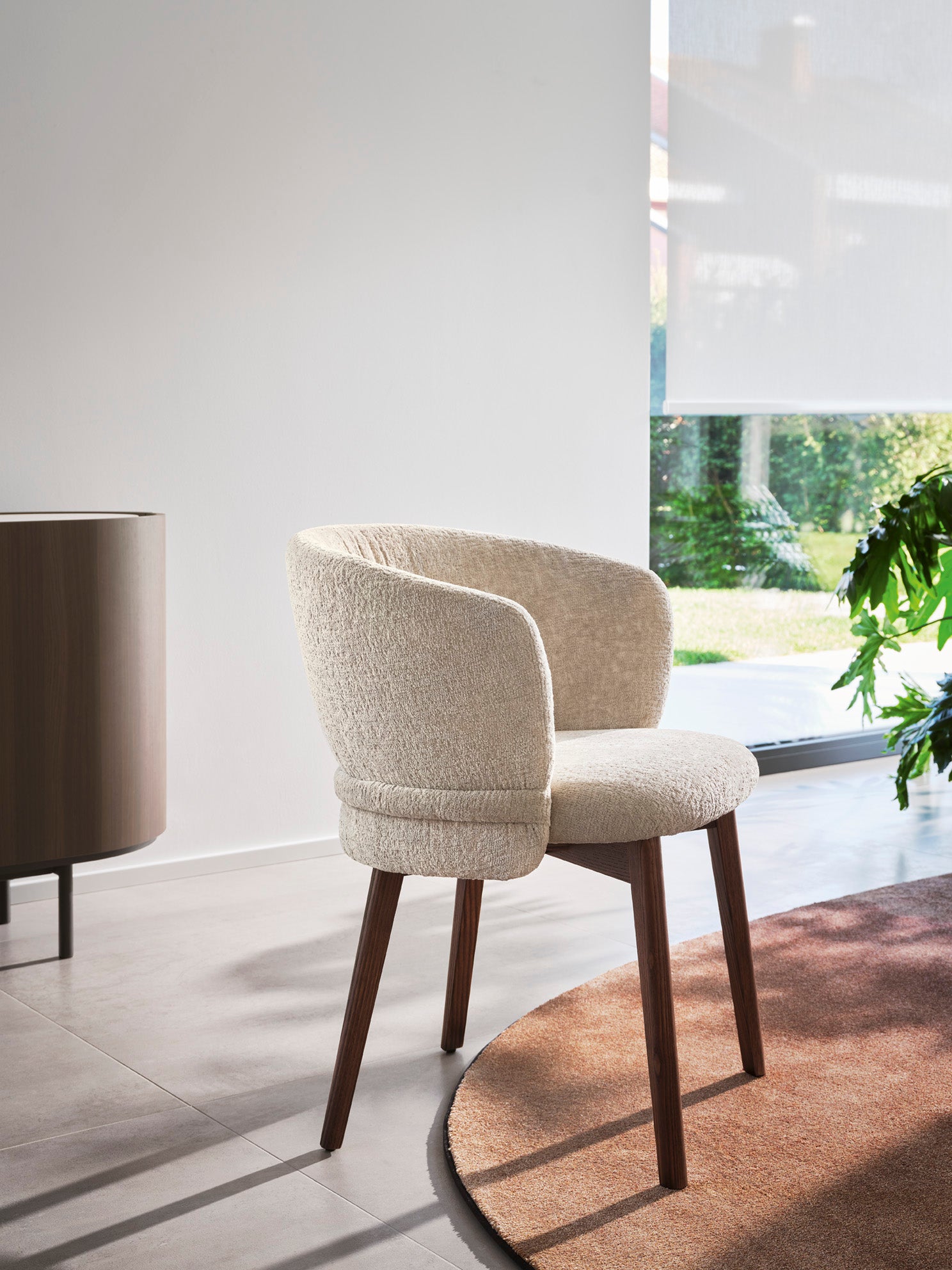 VANILLA upholstered chair with a black wooden base