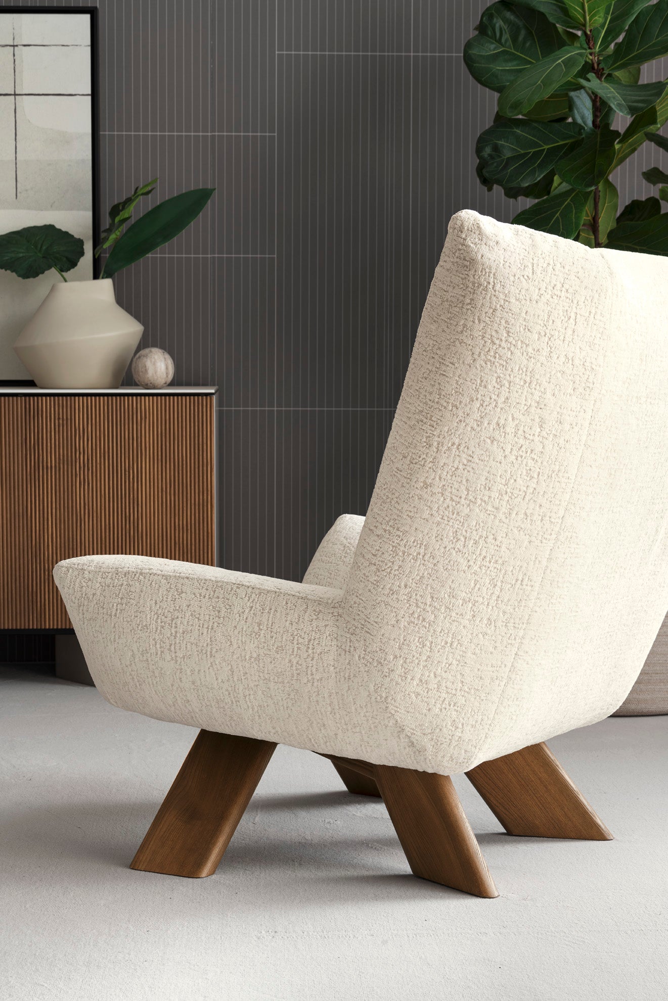Upholstered armchair DALIA with walnut base