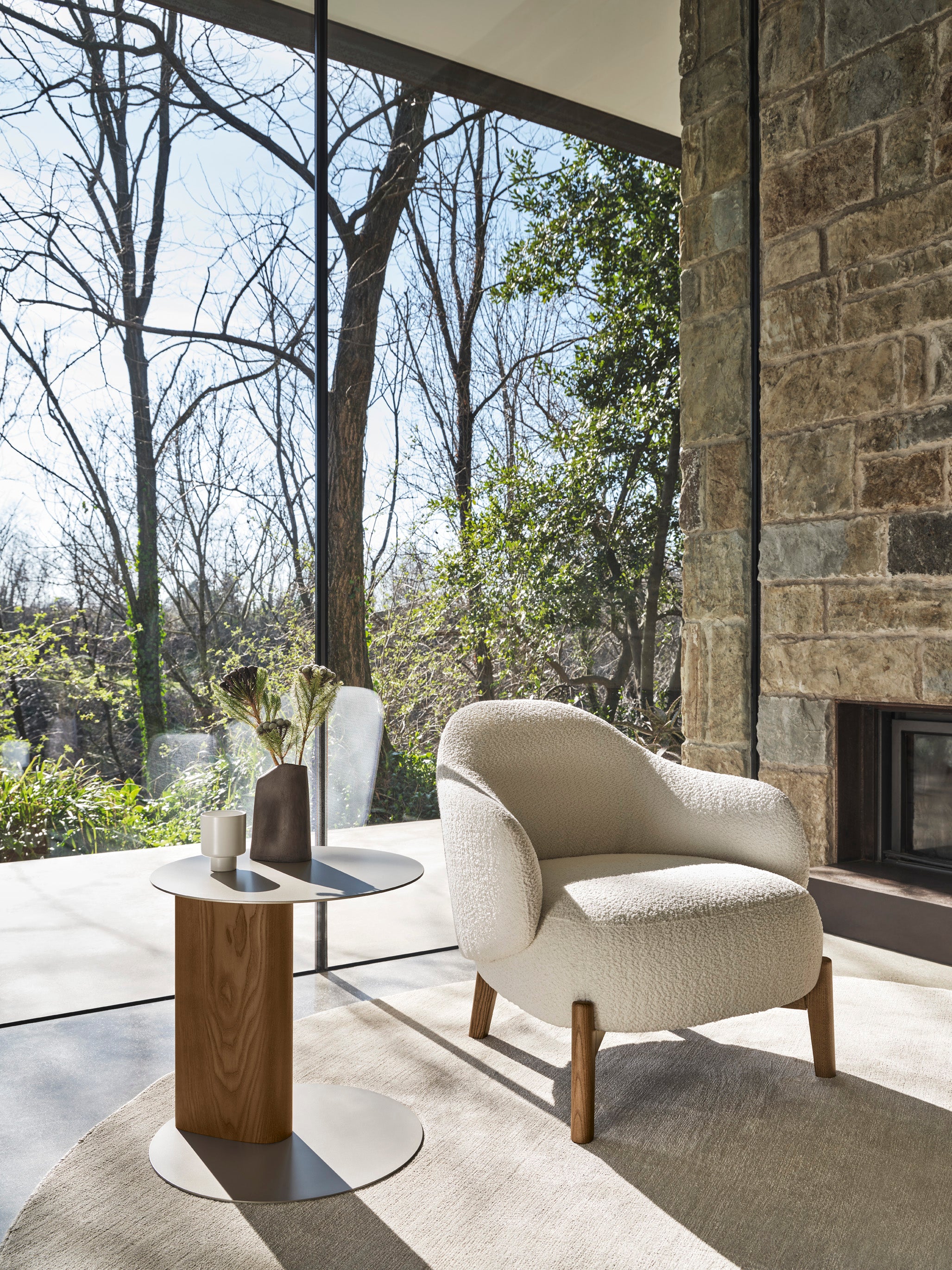 SANDY side table with cream top and walnut base
