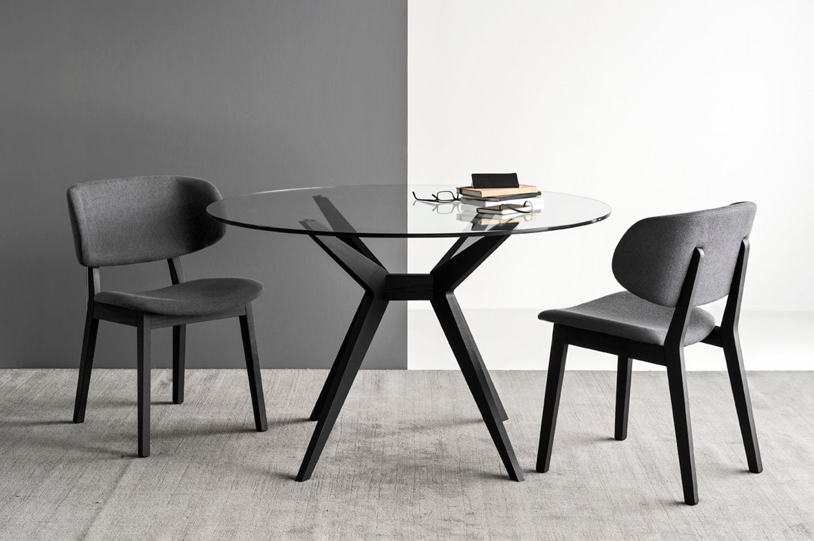 Runder Tisch KENT mit Glasplatte und schwarzem Gestell