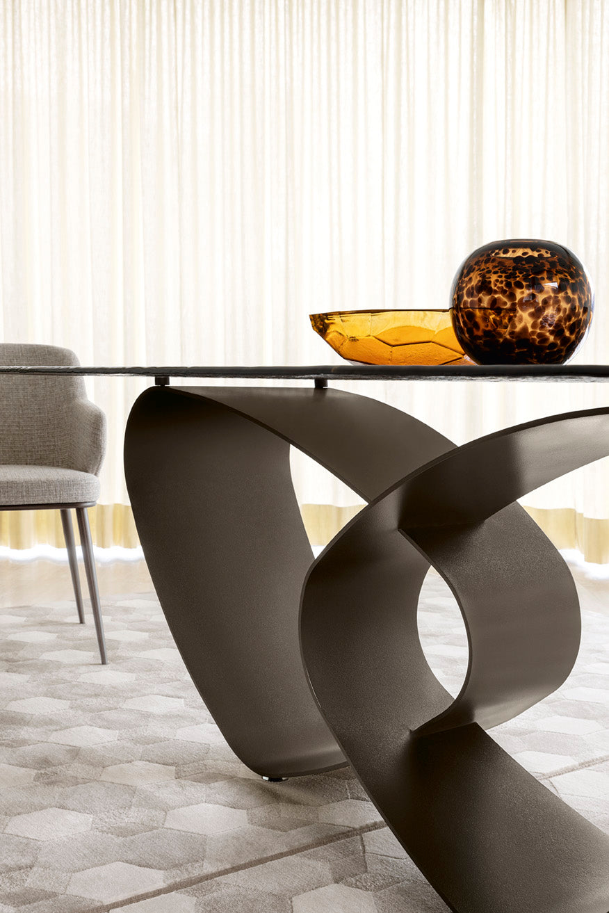 BREEZE table with glass top and black base