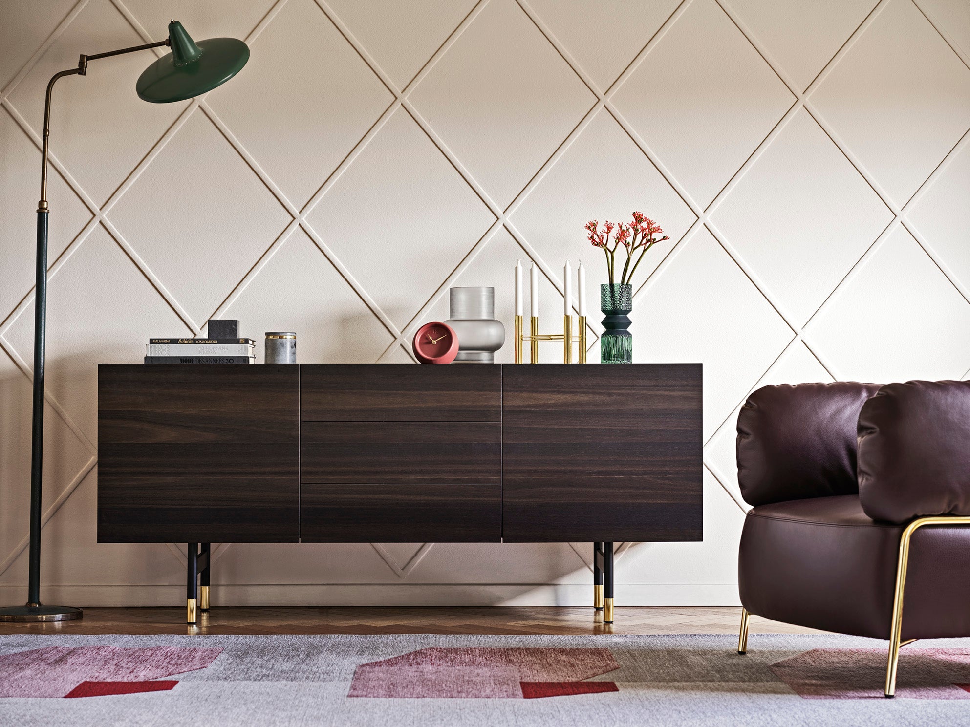 Dressoir HORIZON donker hout met witte bovenkant