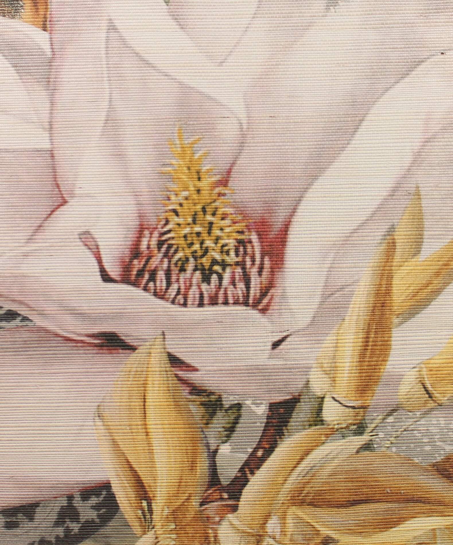 Textilwandbild mit exotischer Landschaft PARAIBA, gedämpftes Blau mit Beige